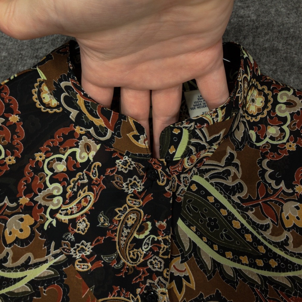 Y2K White Stag Sheer Brown Black Paisley Button Up Blouse Women's Size Medium - Picture 2 of 15